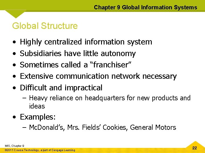 Chapter 9 Global Information Systems Global Structure • • • Highly centralized information system