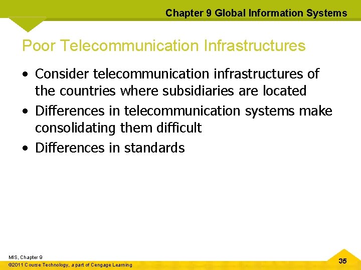 Chapter 9 Global Information Systems Poor Telecommunication Infrastructures • Consider telecommunication infrastructures of the