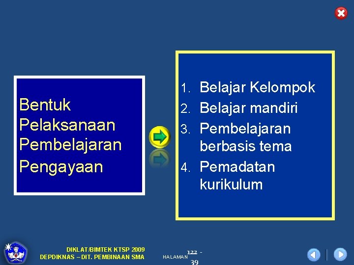 Bentuk Pelaksanaan Pembelajaran Pengayaan DIKLAT/BIMTEK KTSP 2009 DEPDIKNAS – DIT. PEMBINAAN SMA 1. Belajar