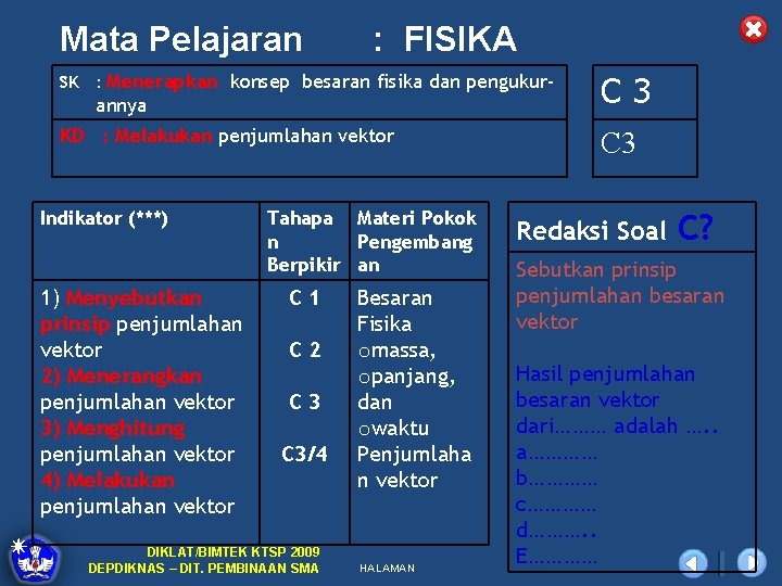 Mata Pelajaran : FISIKA SK : Menerapkan konsep besaran fisika dan pengukur- annya KD
