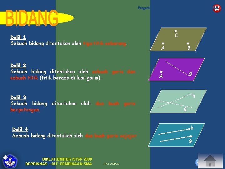 Pengertian Titik, Garis, dan Bidang + Aksioma Euclides Dalil 1 Sebuah bidang ditentukan oleh