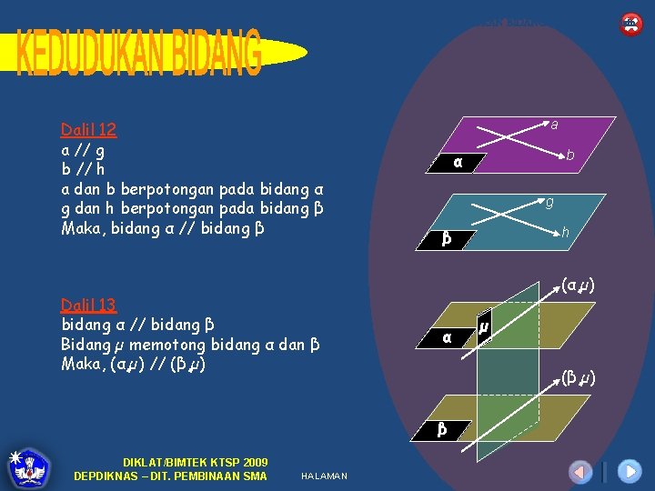 KEDUDUKAN BIDANG terhadap bidang lain Dalil 12 a // g b // h a