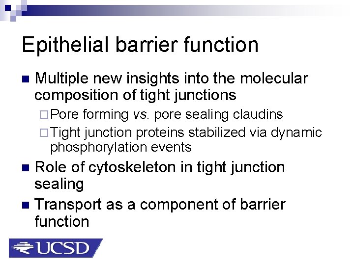 Epithelial barrier function n Multiple new insights into the molecular composition of tight junctions