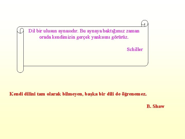 Dil bir ulusun aynasıdır. Bu aynaya baktığımız zaman orada kendimizin gerçek yankısını görürüz. Schiller