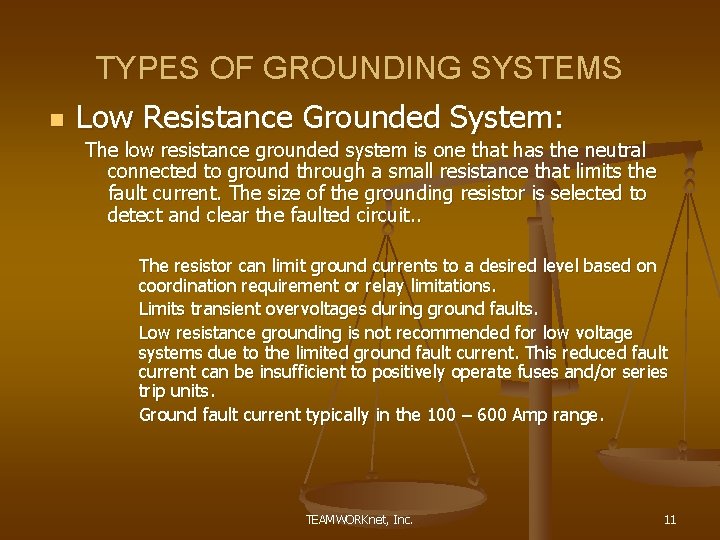 TYPES OF GROUNDING SYSTEMS n Low Resistance Grounded System: The low resistance grounded system TYPES OF GROUNDING SYSTEMS n Low Resistance Grounded System: The low resistance grounded system