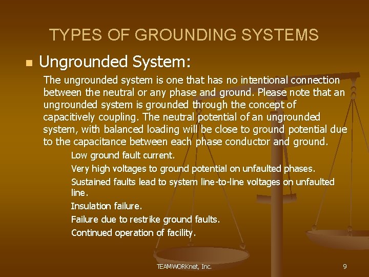 TYPES OF GROUNDING SYSTEMS n Ungrounded System: The ungrounded system is one that has TYPES OF GROUNDING SYSTEMS n Ungrounded System: The ungrounded system is one that has