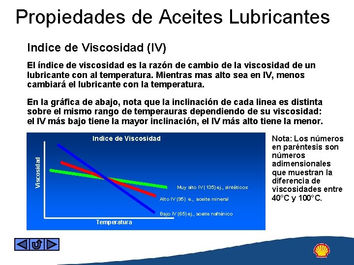 Propiedades de Aceites Lubricantes Indice de Viscosidad (IV) El índice de viscosidad es la