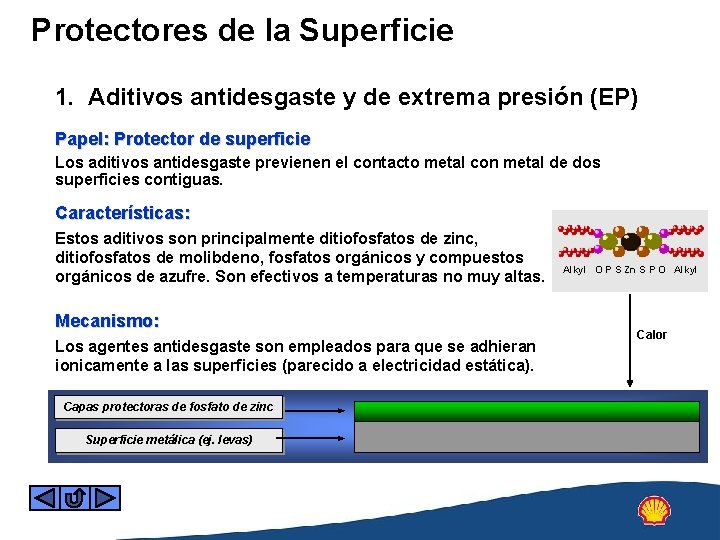 Protectores de la Superficie 1. Aditivos antidesgaste y de extrema presión (EP) Papel: Protector