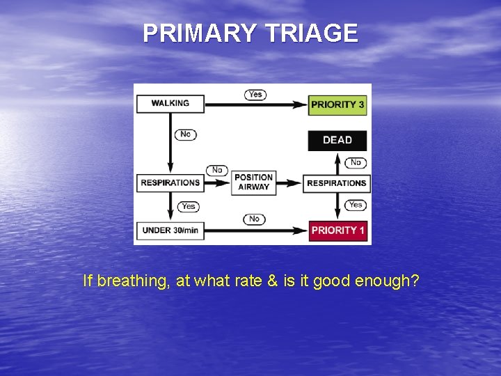 PRIMARY TRIAGE If breathing, at what rate & is it good enough? 