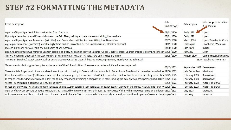 STEP #2 FORMATTING THE METADATA 