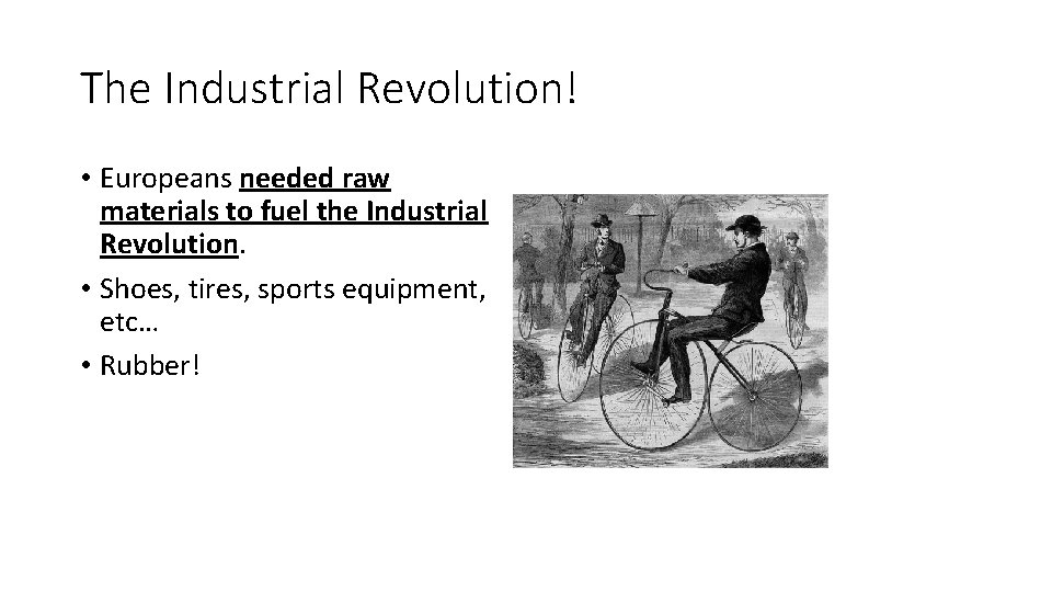 The Industrial Revolution! • Europeans needed raw materials to fuel the Industrial Revolution. •