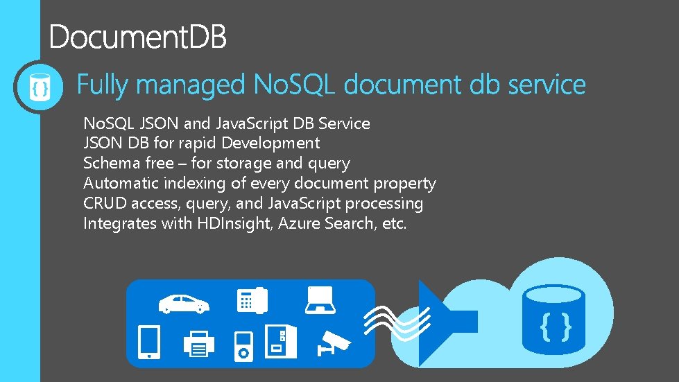 {} No. SQL JSON and Java. Script DB Service JSON DB for rapid Development