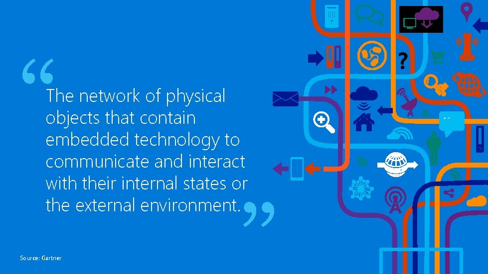 The network of physical objects that contain embedded technology to communicate and interact with