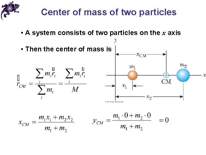 Center of mass of two particles • A system consists of two particles on
