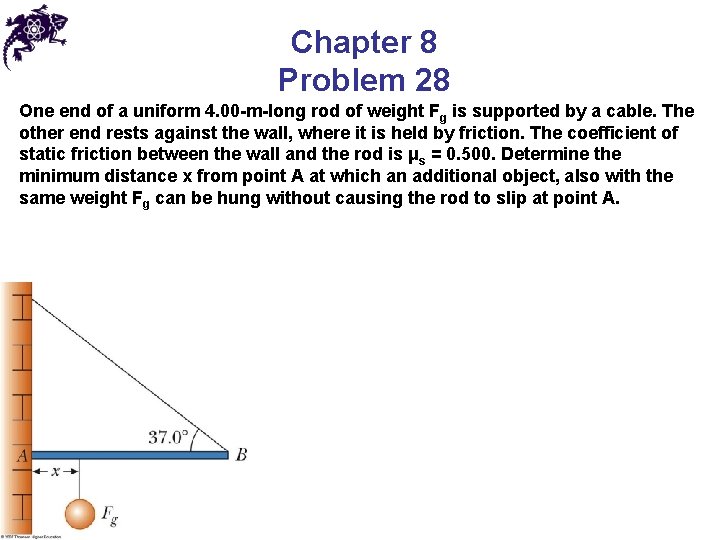 Chapter 8 Problem 28 One end of a uniform 4. 00 -m-Iong rod of Chapter 8 Problem 28 One end of a uniform 4. 00 -m-Iong rod of