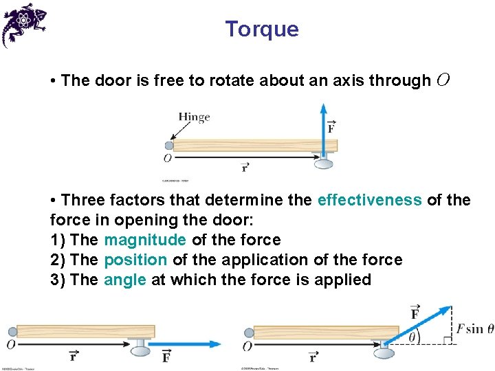 Torque • The door is free to rotate about an axis through O •