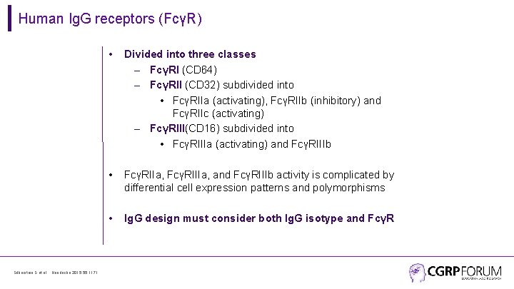 Human Ig. G receptors (FcγR) Silberstein S et al. , Headache 2015; 55: 1171.