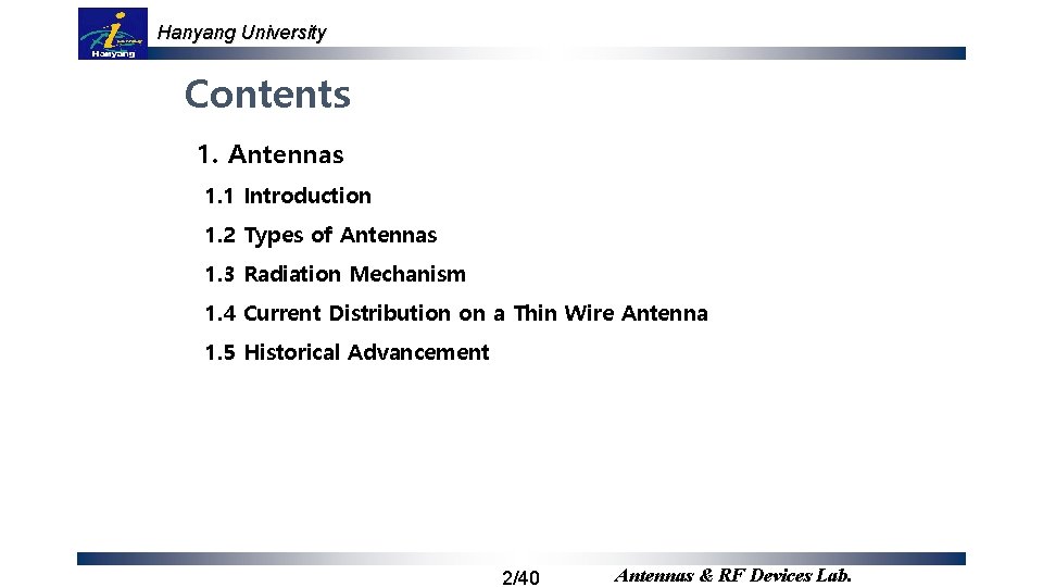 Hanyang University Contents 1. Antennas 1. 1 Introduction 1. 2 Types of Antennas 1.