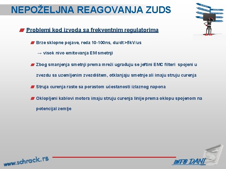 NEPOŽELJNA REAGOVANJA ZUDS Problemi kod izvoda sa frekventnim regulatorima Brze sklopne pojave, reda 10