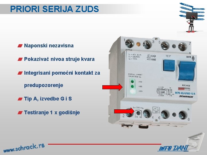 PRIORI SERIJA ZUDS Naponski nezavisna Pokazivač nivoa struje kvara Integrisani pomoćni kontakt za predupozorenje