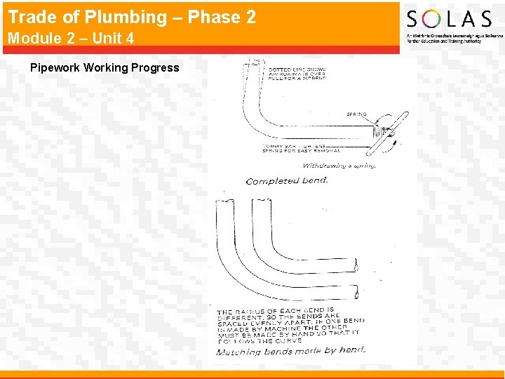 Trade of Plumbing – Phase 2 Module 2 – Unit 4 Pipework Working Progress