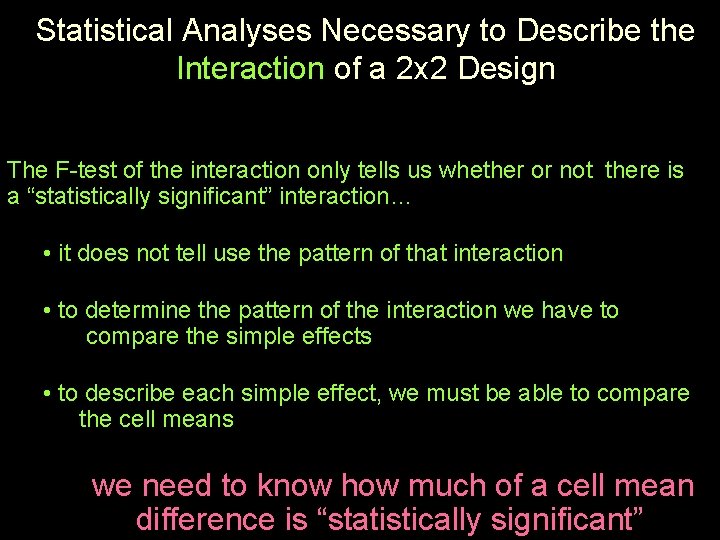 Statistical Analyses Necessary to Describe the Interaction of a 2 x 2 Design The