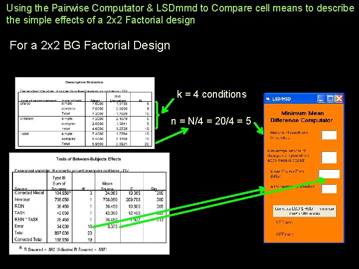 Using the Pairwise Computator & LSDmmd to Compare cell means to describe the simple