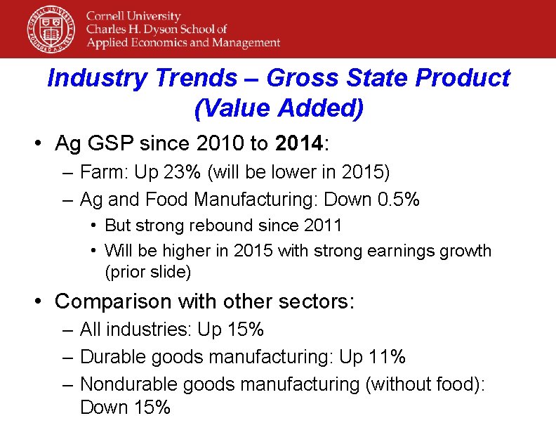 Industry Trends – Gross State Product (Value Added) • Ag GSP since 2010 to