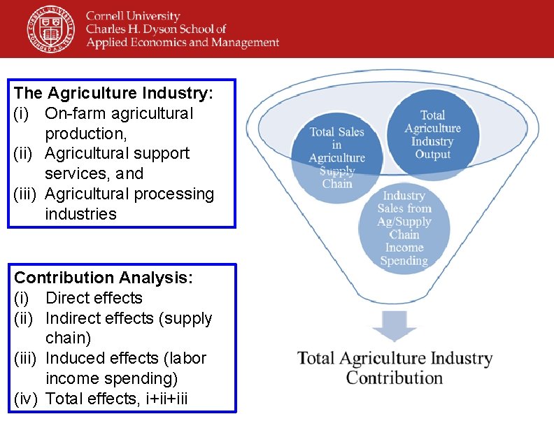 The Agriculture Industry: (i) On-farm agricultural production, (ii) Agricultural support services, and (iii) Agricultural