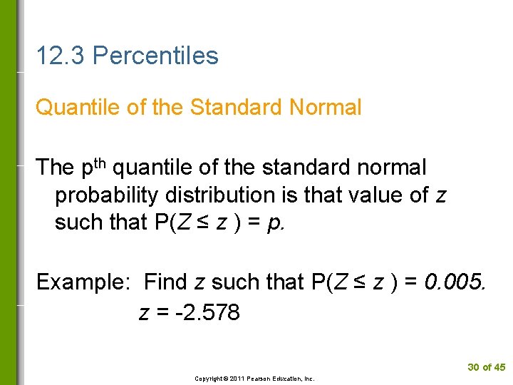 12. 3 Percentiles Quantile of the Standard Normal The pth quantile of the standard
