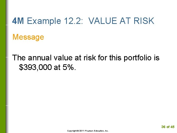 4 M Example 12. 2: VALUE AT RISK Message The annual value at risk