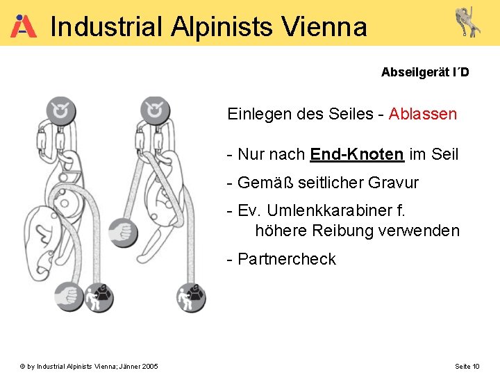 Industrial Alpinists Vienna Abseilgerät I´D Einlegen des Seiles - Ablassen - Nur nach End-Knoten