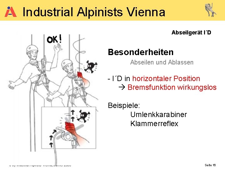 Industrial Alpinists Vienna Abseilgerät I´D Besonderheiten Abseilen und Ablassen - I´D in horizontaler Position