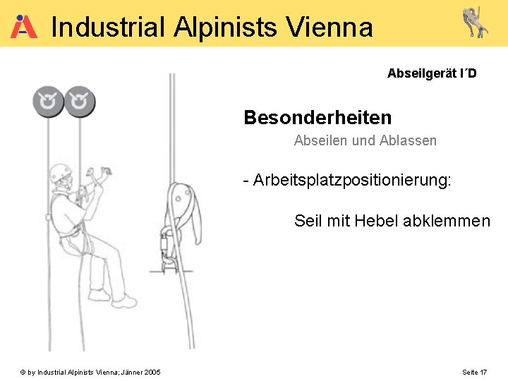 Industrial Alpinists Vienna Abseilgerät I´D Besonderheiten Abseilen und Ablassen - Arbeitsplatzpositionierung: Seil mit Hebel