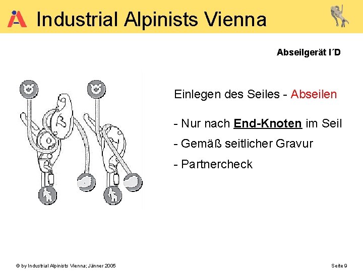 Industrial Alpinists Vienna Abseilgerät I´D Einlegen des Seiles - Abseilen - Nur nach End-Knoten