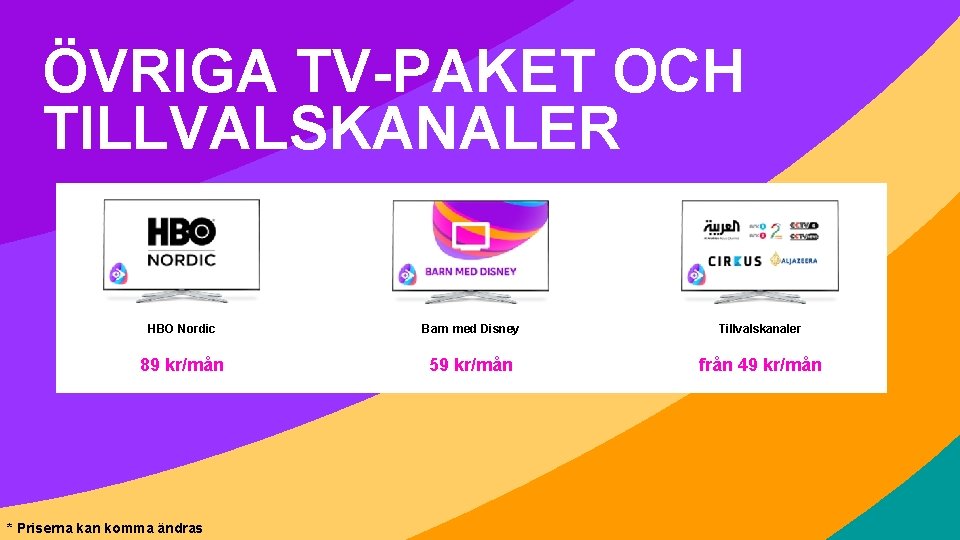 ÖVRIGA TV-PAKET OCH TILLVALSKANALER HBO Nordic Barn med Disney Tillvalskanaler 89 kr/mån 59 kr/mån