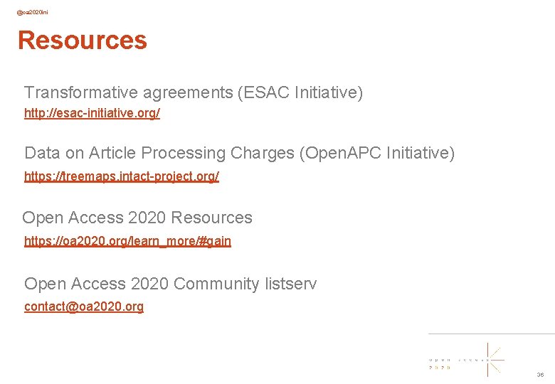 @oa 2020 ini Resources Transformative agreements (ESAC Initiative) http: //esac-initiative. org/ Data on Article