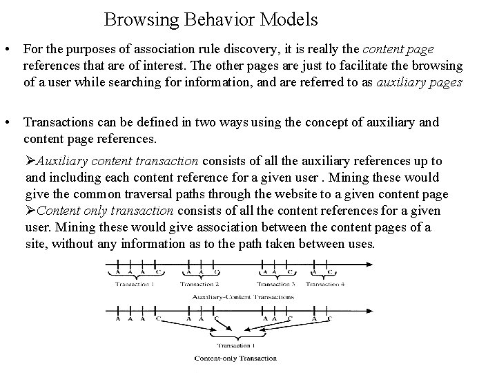 Browsing Behavior Models • For the purposes of association rule discovery, it is really
