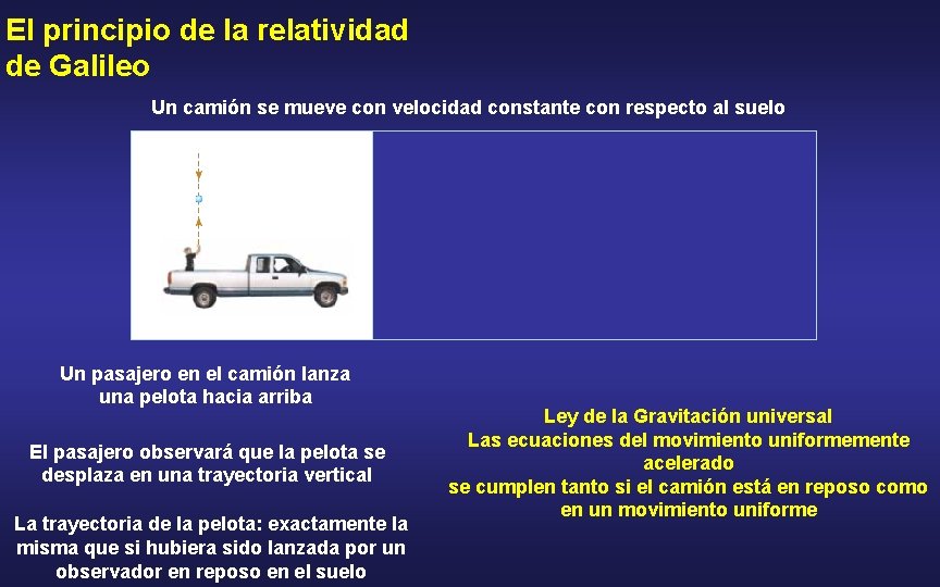 El principio de la relatividad de Galileo Un camión se mueve con velocidad constante