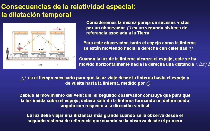 Consecuencias de la relatividad especial: la dilatación temporal Consideremos la misma pareja de sucesos