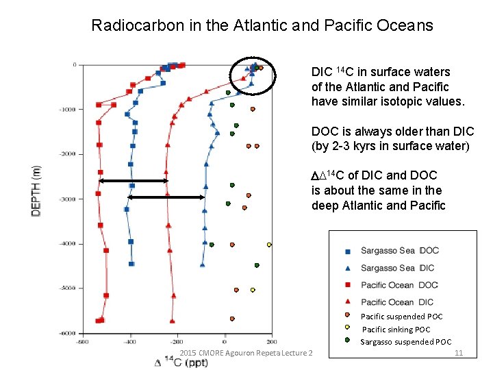Radiocarbon in the Atlantic and Pacific Oceans DIC 14 C in surface waters of