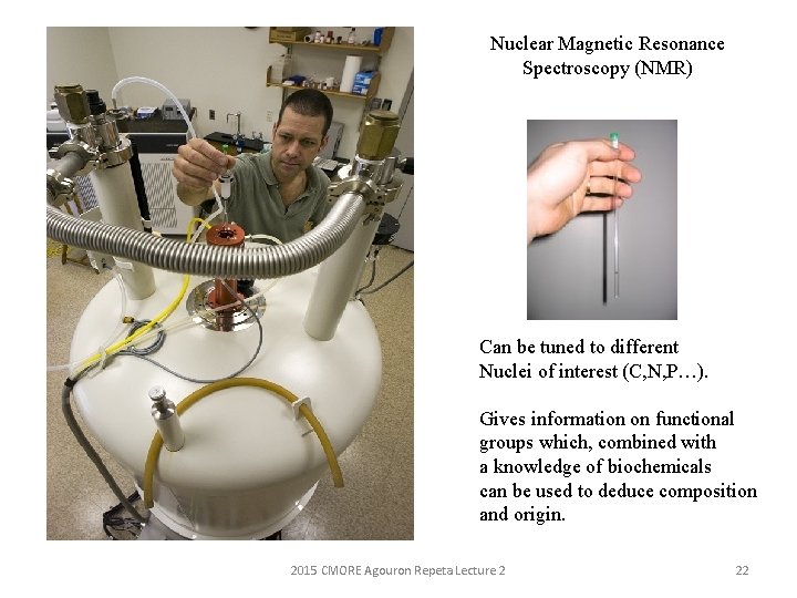 Nuclear Magnetic Resonance Spectroscopy (NMR) Can be tuned to different Nuclei of interest (C,