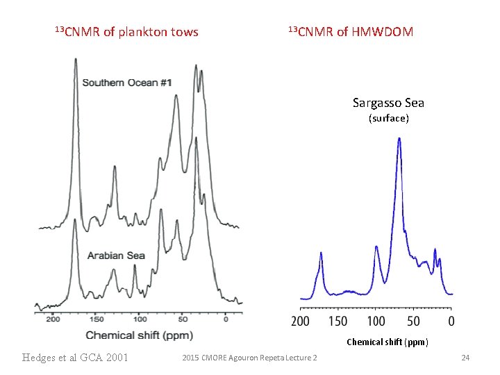 13 CNMR of plankton tows 13 CNMR of HMWDOM Sargasso Sea (surface) Chemical shift