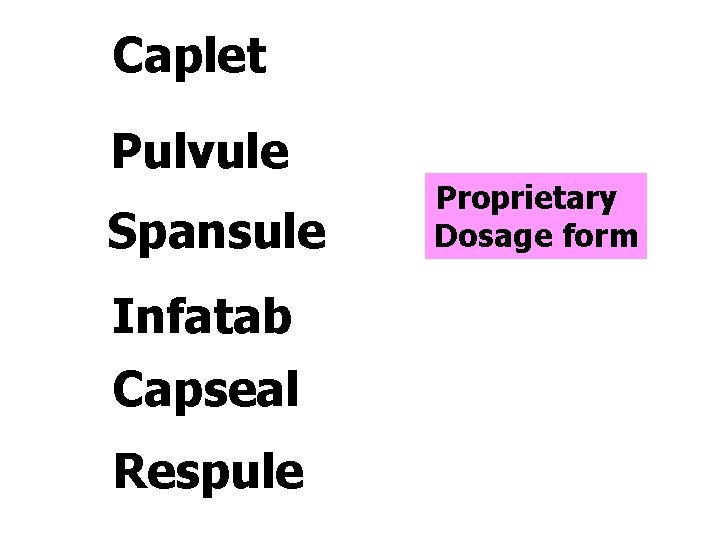 Caplet Pulvule Spansule Infatab Capseal Respule Proprietary Dosage form 