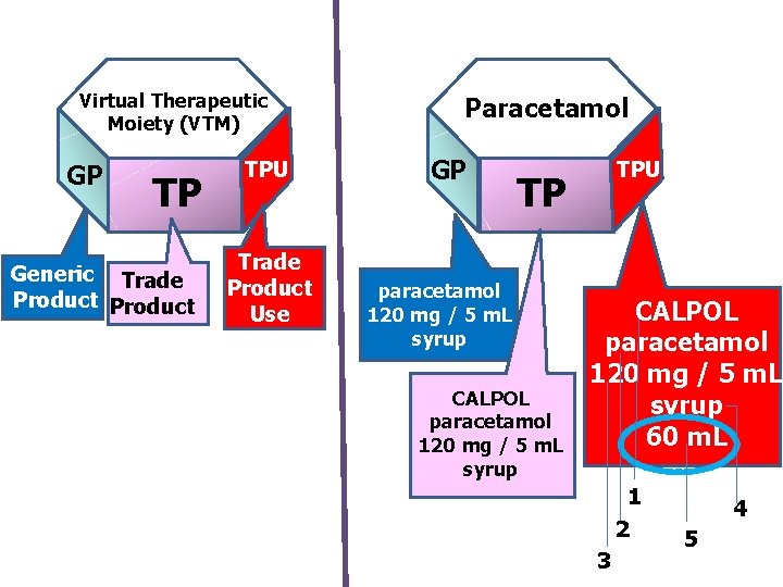 Virtual Therapeutic Moiety (VTM) GP TP Generic Trade Product TPU Trade Product Use Paracetamol