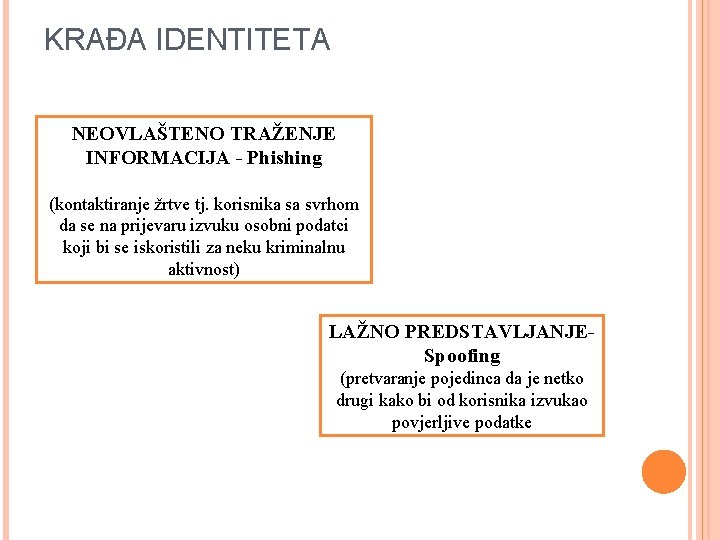 KRAĐA IDENTITETA NEOVLAŠTENO TRAŽENJE INFORMACIJA - Phishing (kontaktiranje žrtve tj. korisnika sa svrhom da