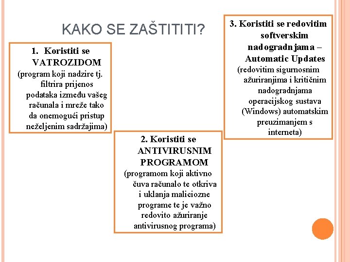 KAKO SE ZAŠTITITI? 1. Koristiti se VATROZIDOM (program koji nadzire tj. filtrira prijenos podataka