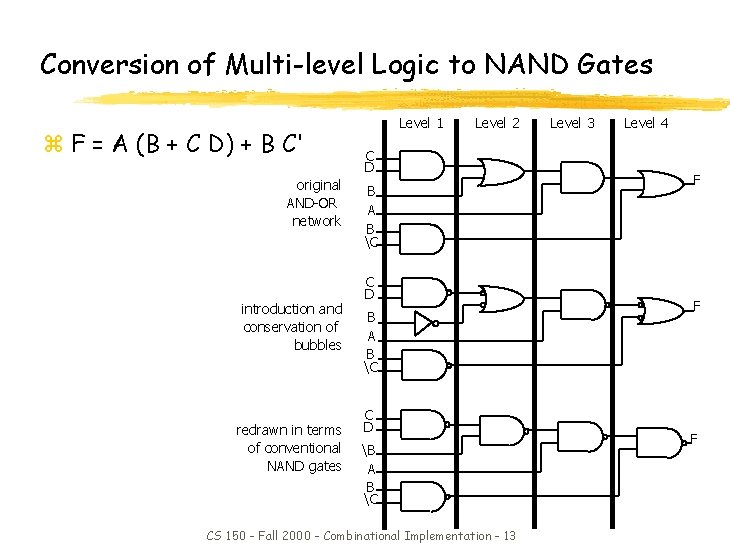 Conversion of Multi-level Logic to NAND Gates z F = A (B + C