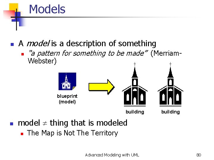 Models n A model is a description of something n “a pattern for something