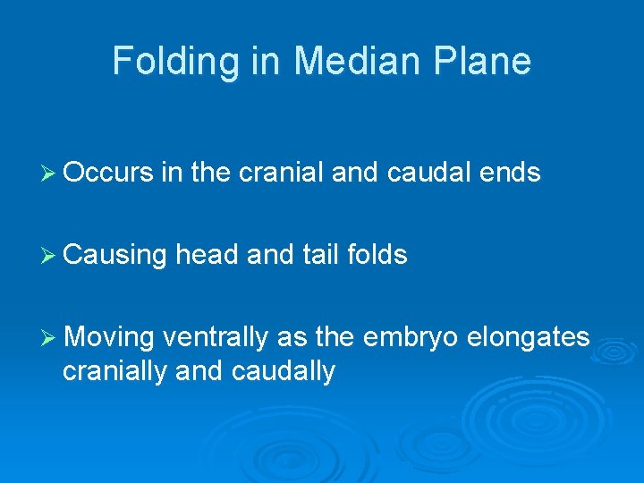 Folding in Median Plane Ø Occurs in the cranial and caudal ends Ø Causing